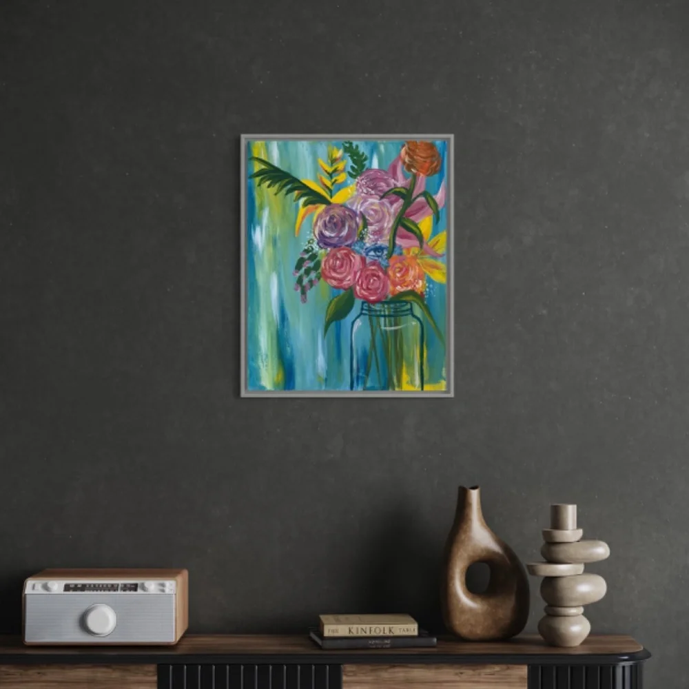 Eye in Flowers Hand-painted Unique Original Floral Art Picture Acrylic on Canvas